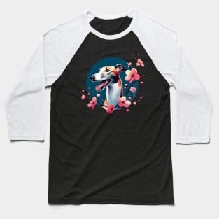 Joyful Greyhound with Spring Cherry Blossoms Baseball T-Shirt